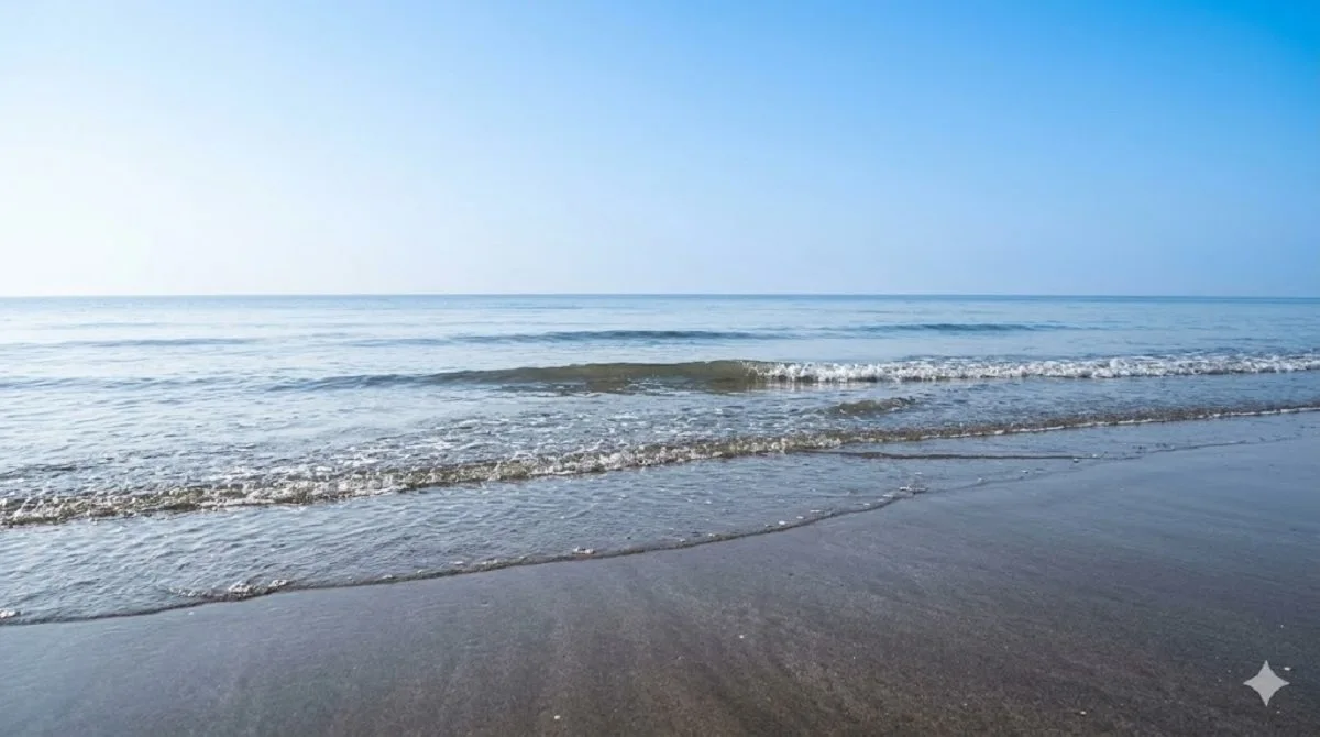 Wave patterns and open shoreline at Nagaon Beach in Alibaug, used to highlight one of the most searched beaches in the region