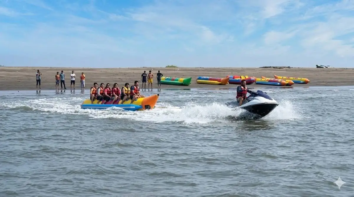 Water sports setup at Nagaon Beach showing the activity-led side of this popular Alibaug beach destination